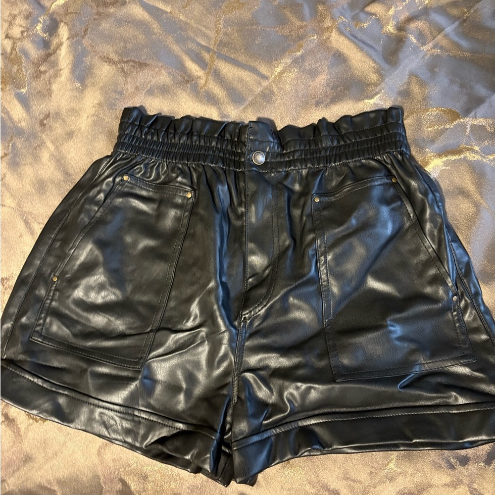 Zara High Waist Black Faux Leather Shorts